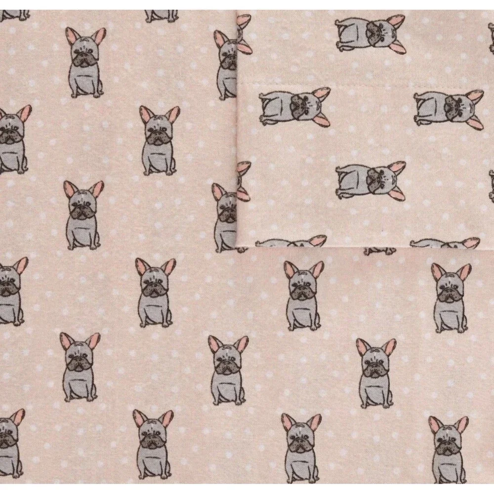 RARE Flannel Sheet Set (Full) 4pc Pink French Bulldog 100 Thread Count NEW
